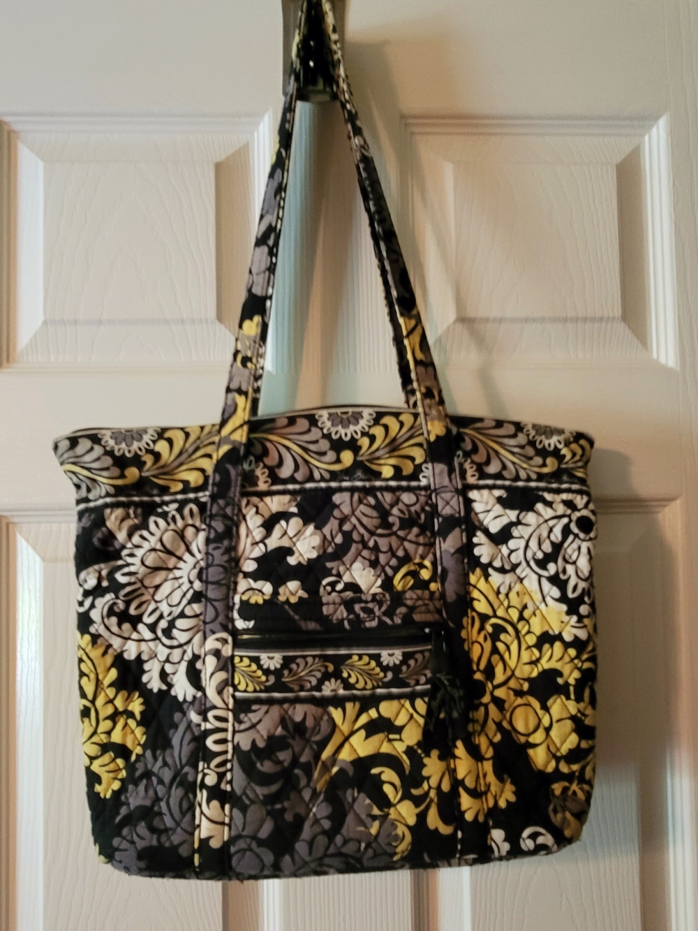 Vera Bradley Yellow Black Floral Quilted Tote Bag